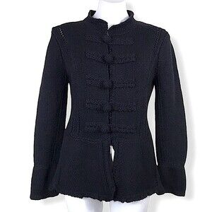 CO Collection Military Style Cardigan Sweater Knit Jacket Blazer in Black M